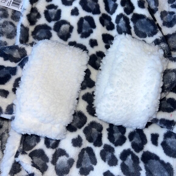 Roudelain Hooded Leopard Print Robe W/ Tie Waist & Sherpa Cuffs Womens XL NWT - Picture 3 of 7